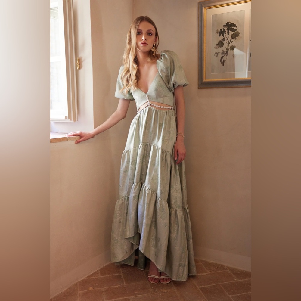 The Emma Dress in Sage Windsor Brocade